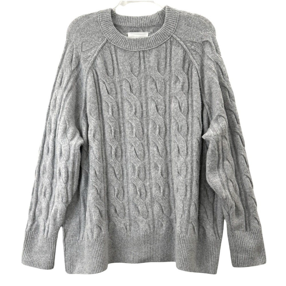 Aerie Women's Large Gray Cable Knit Raglan Sleeve Crewneck Pullover Sweater